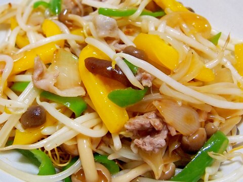 2種のきのことピーマンの豚皿うどん